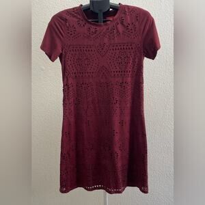 Chelsea and Violet Burgundy Faux Suede Laser Cut Out Dress Size Small
